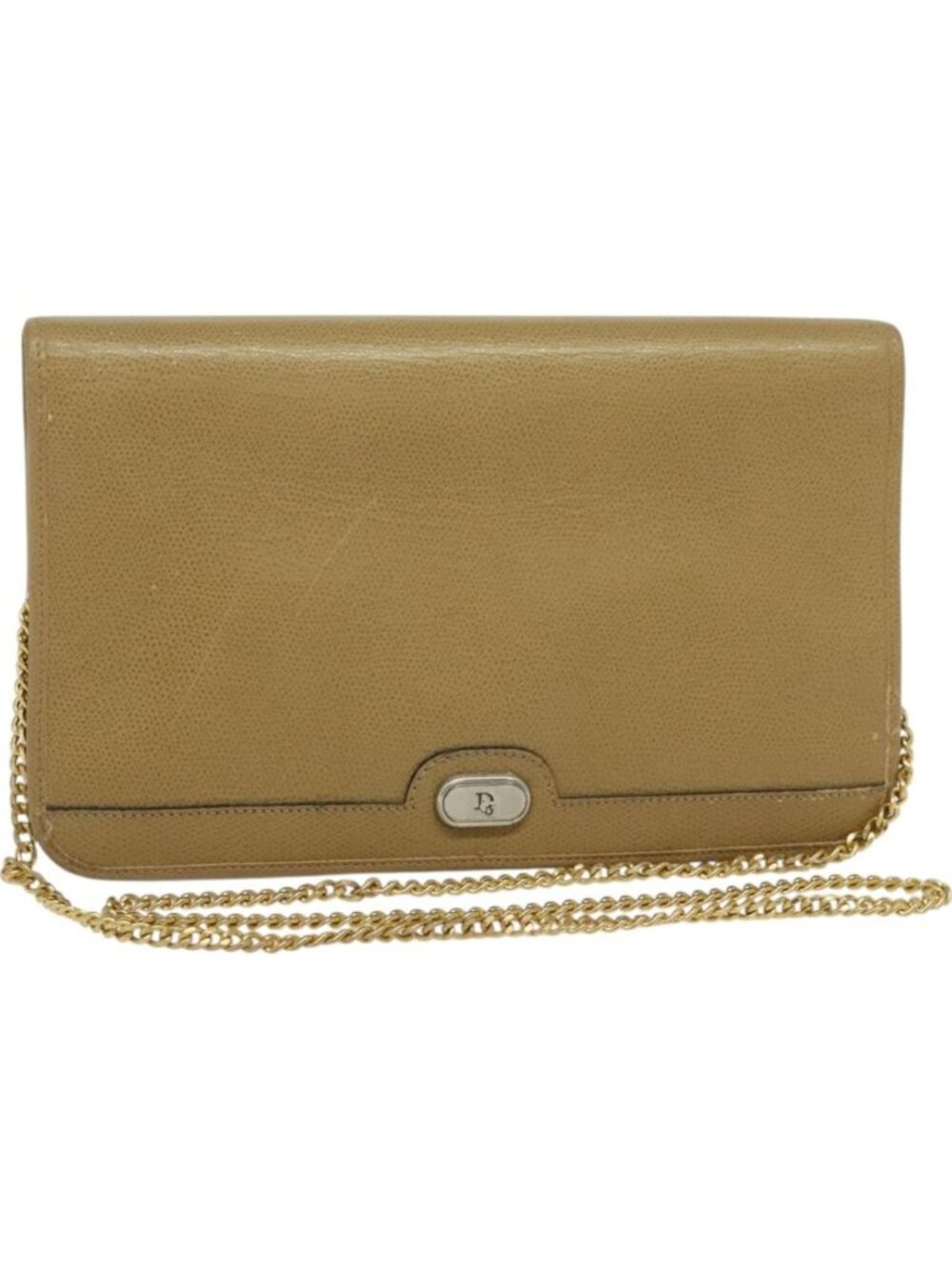 Christian Dior Chain Shoulder Bag Leather Beige Gold
